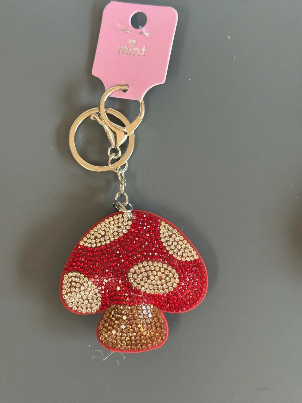 Mint Rhinestone Mushroom Keychain Bag Charm NWT Red